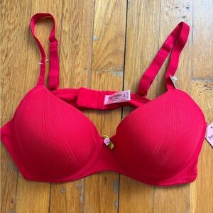 Juicy Couture Bright Red Padded Underwire Bra with Floral Accent